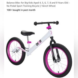 BIXE Balance Bike for kids aged 4 to 9 years old, 16-inch wheel, no-pedal.